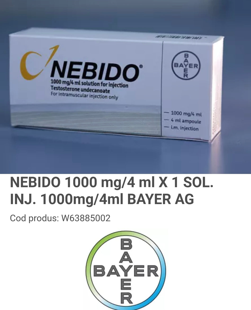 Buy Original NEBIDO 1000mg/4ml Testosterone Undecanoate Injection BAYER - available for USA